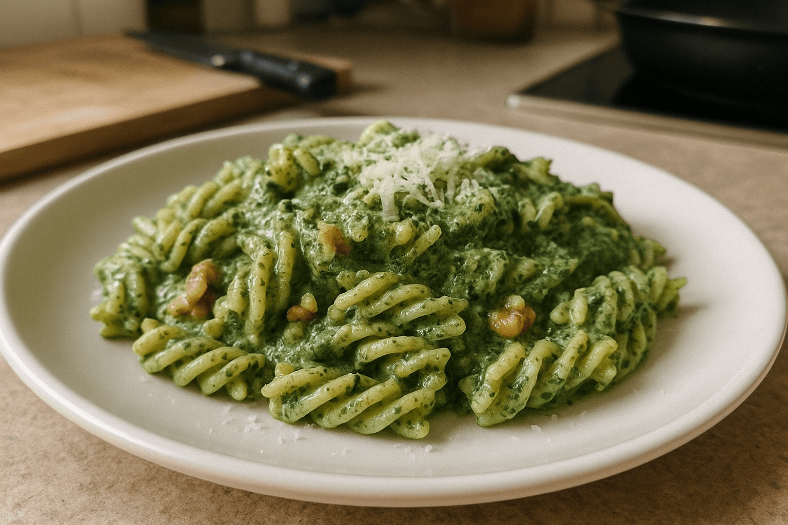 Pasta con Salsa de Espinacas y Queso